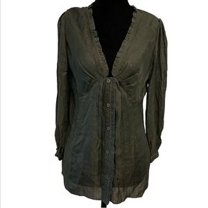 Vintage Diane Von Furstenberg DVF Deidre green silk metallic blouse size 8